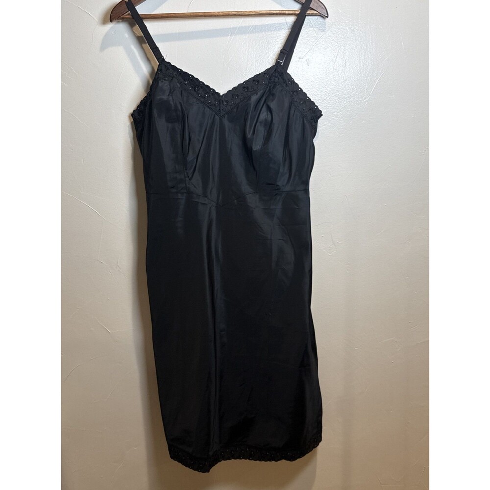 Barbizon Ariel Black Full Slip Tafredda Size 16 1/2 1950s 1960s Vintage